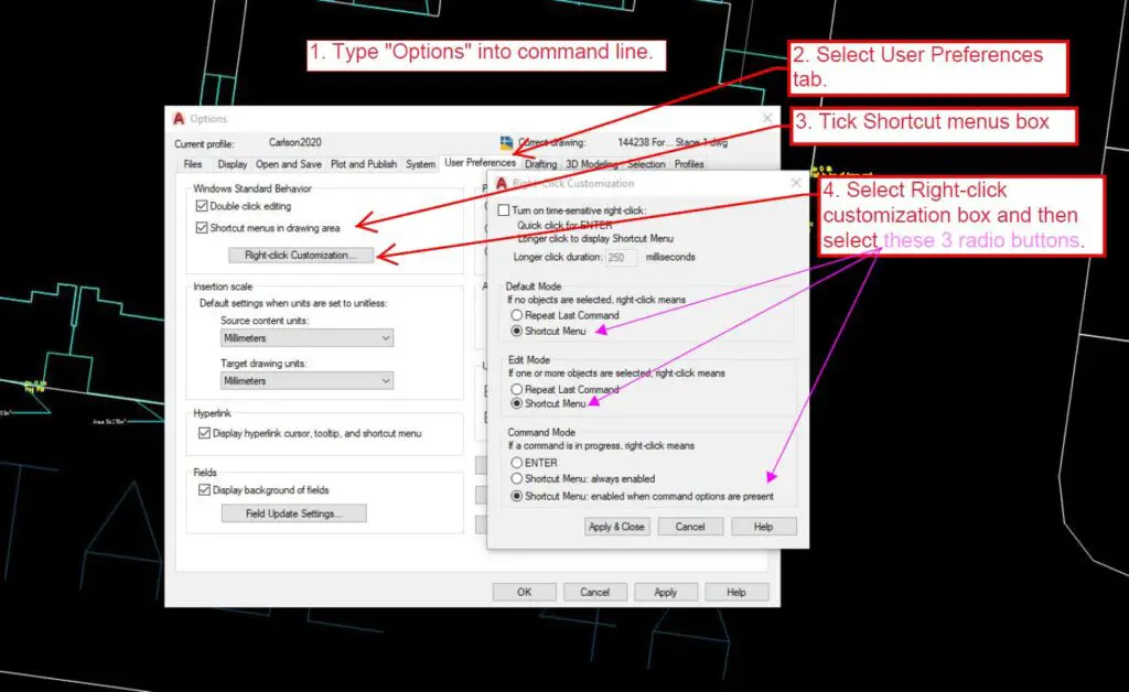 autocad right click customisation to enable menu shortcut option