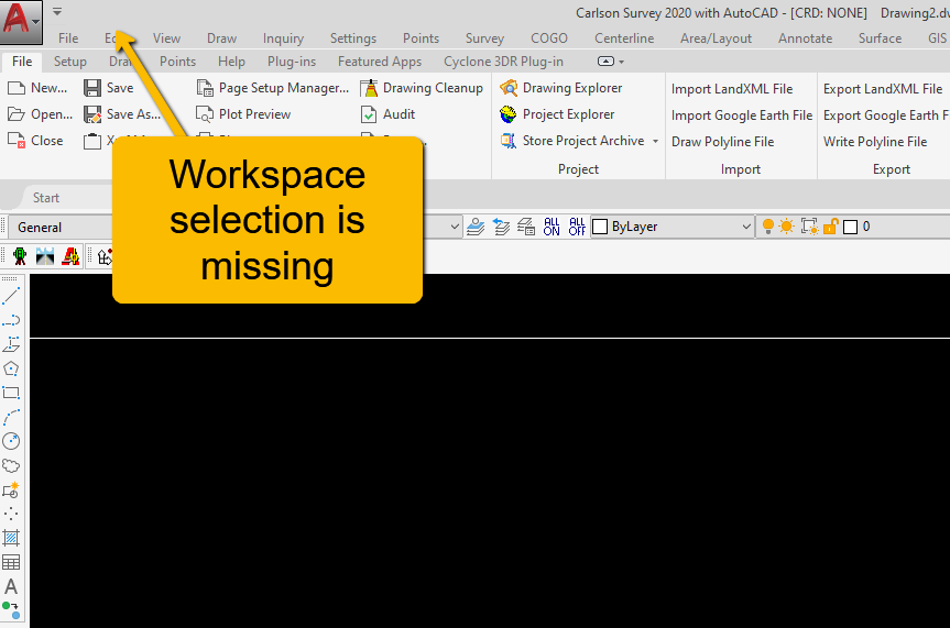 Autocad workspace selection step 1