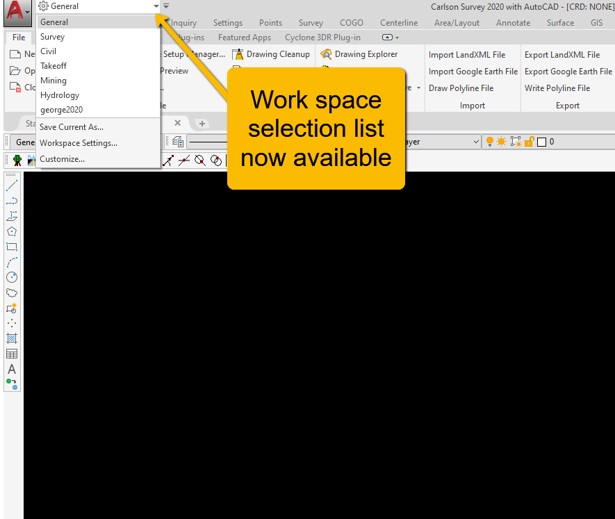 Autocad workspace selection step 3