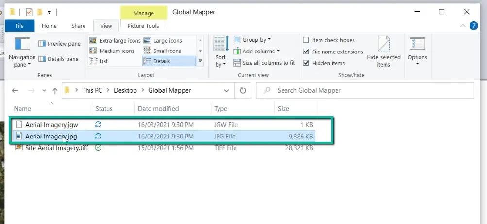 Global Mapper JPG JGW files are
