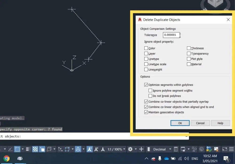 How to use overkill to delete duplicate objects in autocad 3