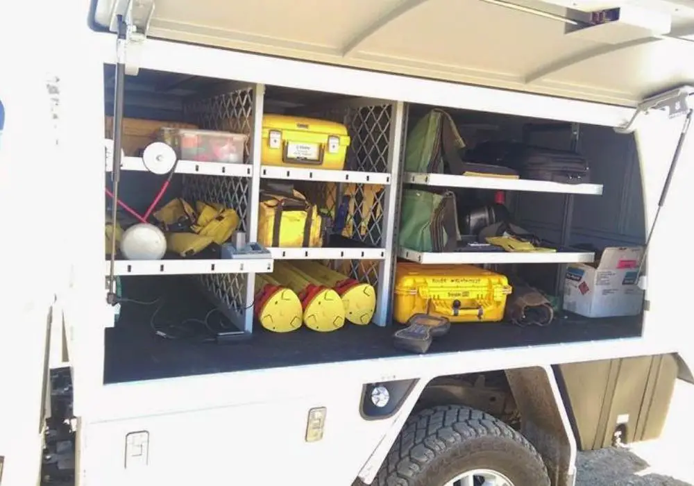 Surveyors vehicle shelving storage pre fabricated
