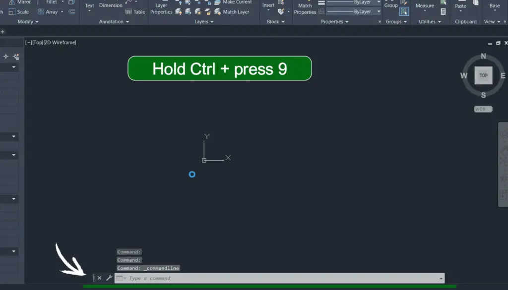 Autocad how to restore missing command bar method 1