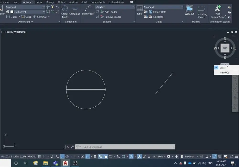 AutoCAD modifying UCS Step 1 220417