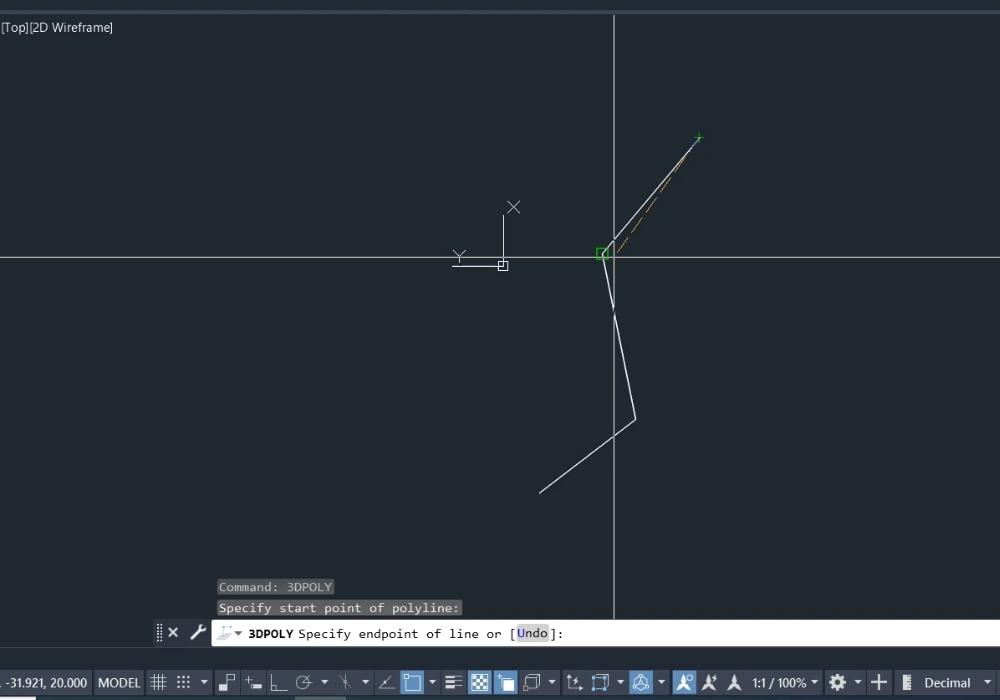 Start drawing a line using LINE or 3DPOLY