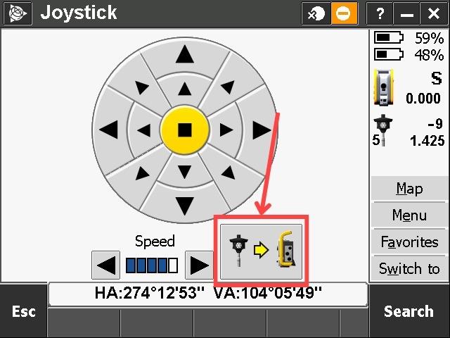 230216 TSC3 with access select the highlighted instrument and prism button to switch instrument spinning