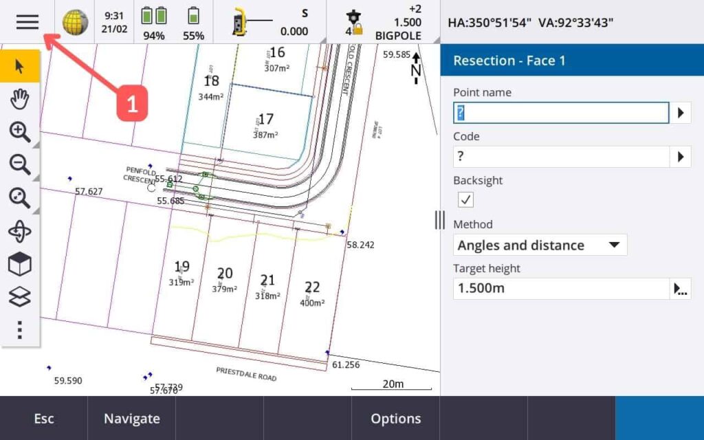 230224 Open the menu on the trimble tsc7