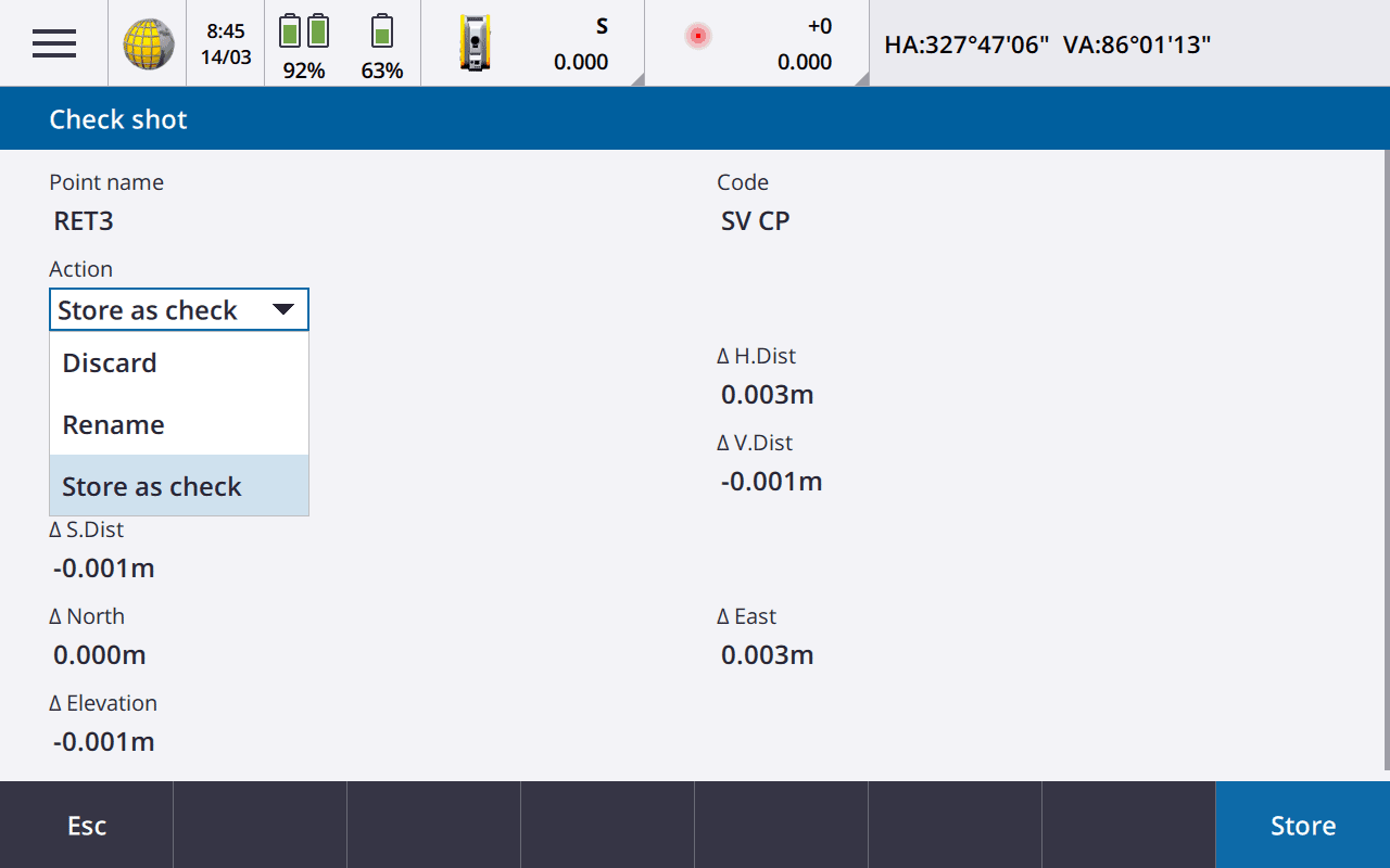 230315 Trimble TSC7 check shot options