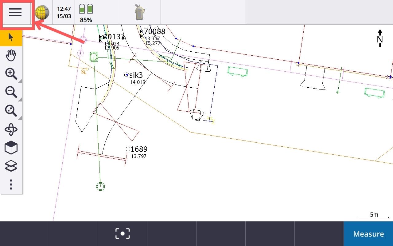 230318 Trimble TSC7 Export CSV Step 1 Open menu 1