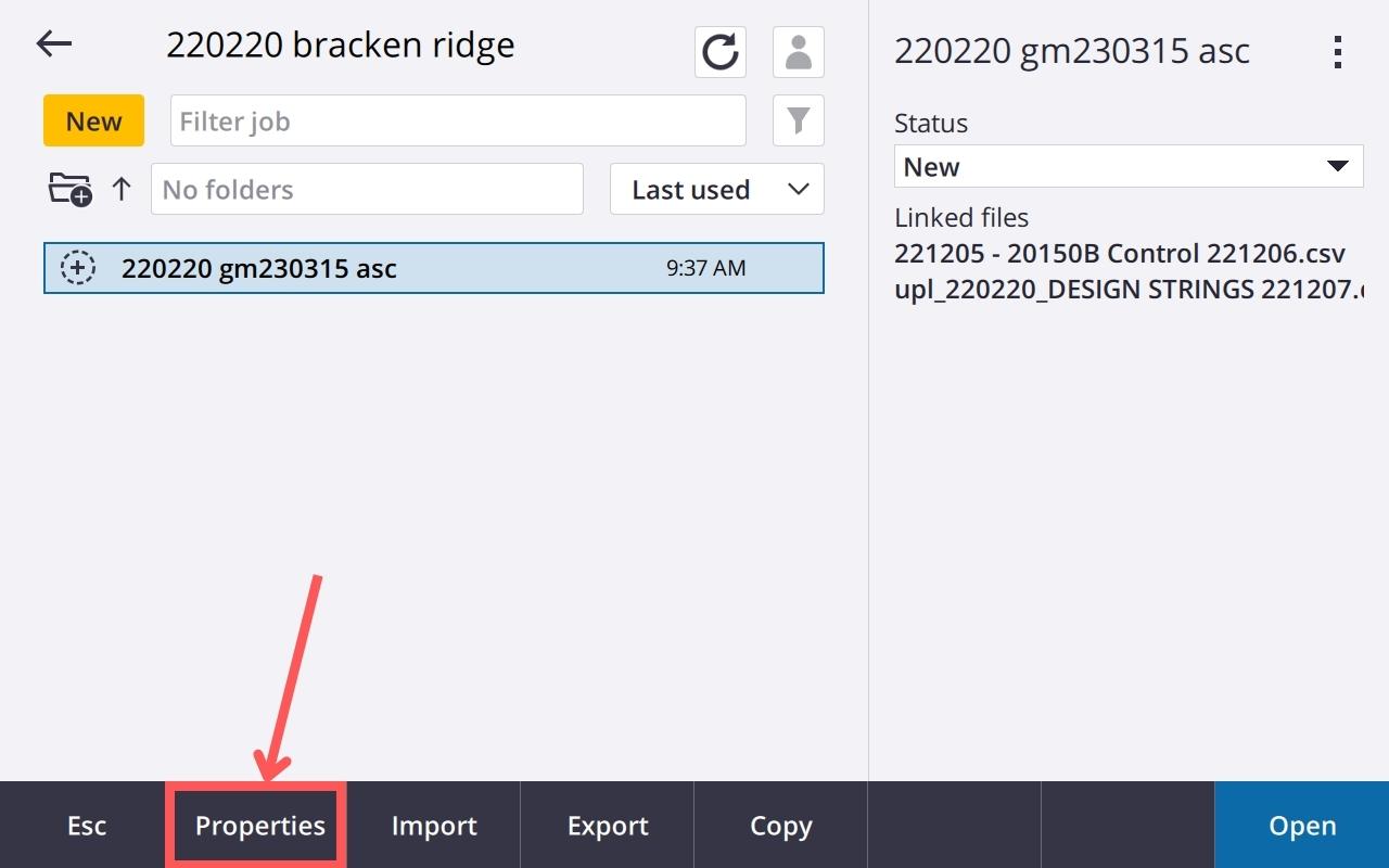 230318 Trimble TSC7 Export CSV Step 3 Open properties 1