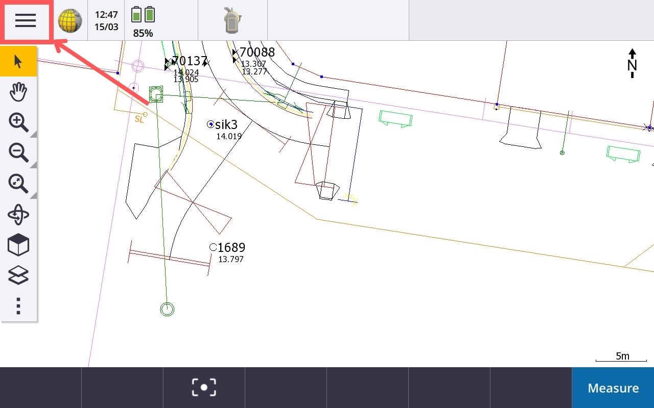 230318 Trimble TSC7 Import dxf Step 1 Open menu