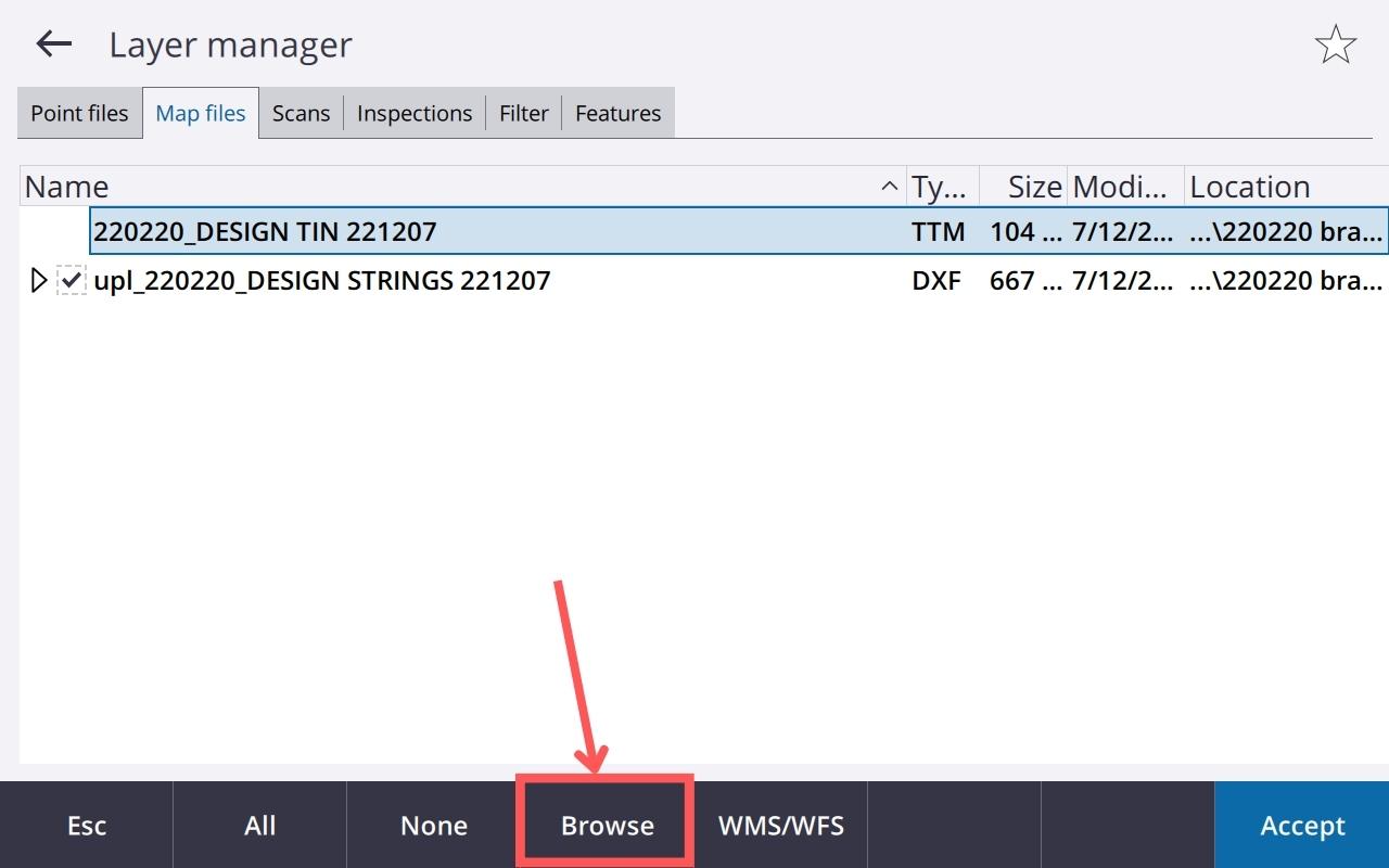 230318 Trimble TSC7 Import dxf Step 5 browse for new