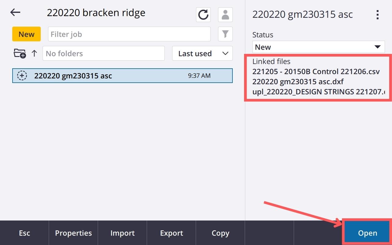 230318 Trimble TSC7 Import dxf Step 9 open job