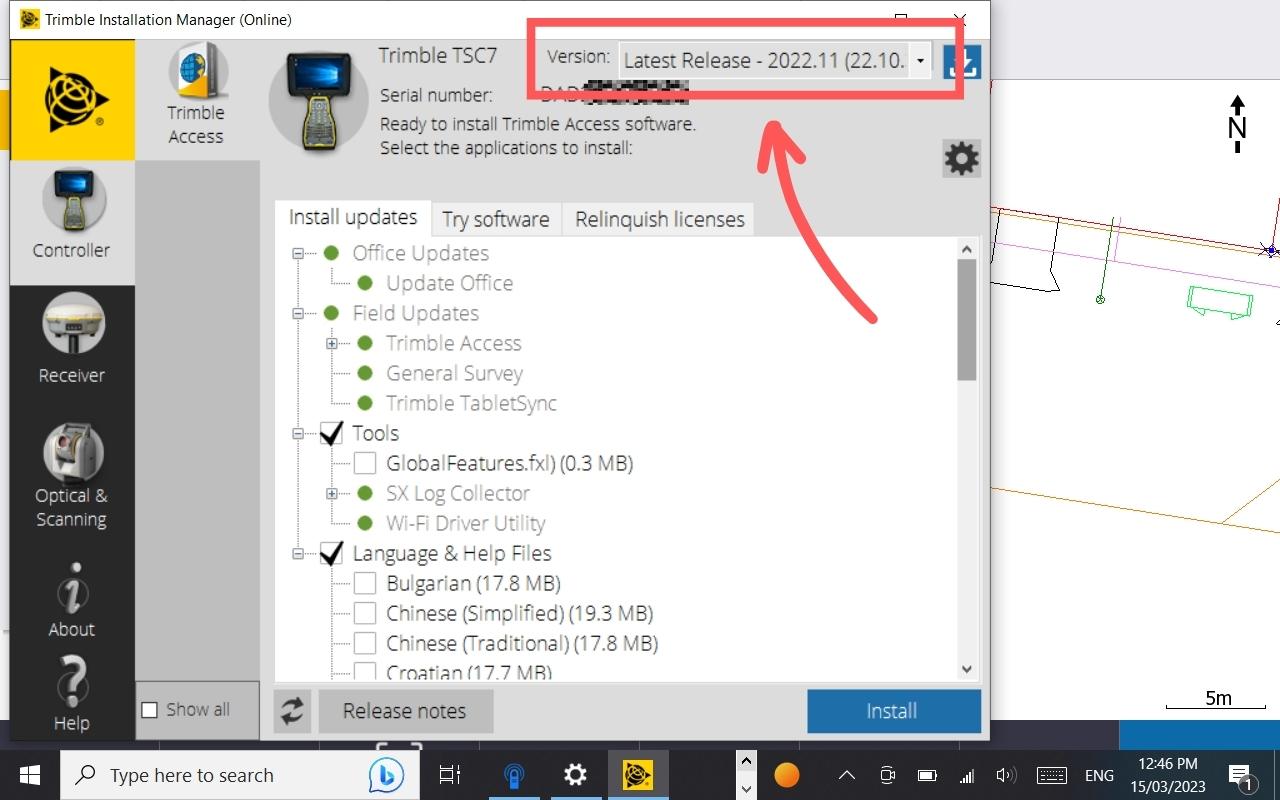 230318 Trimble TSC7 Step 2 Select the new version of trimble access