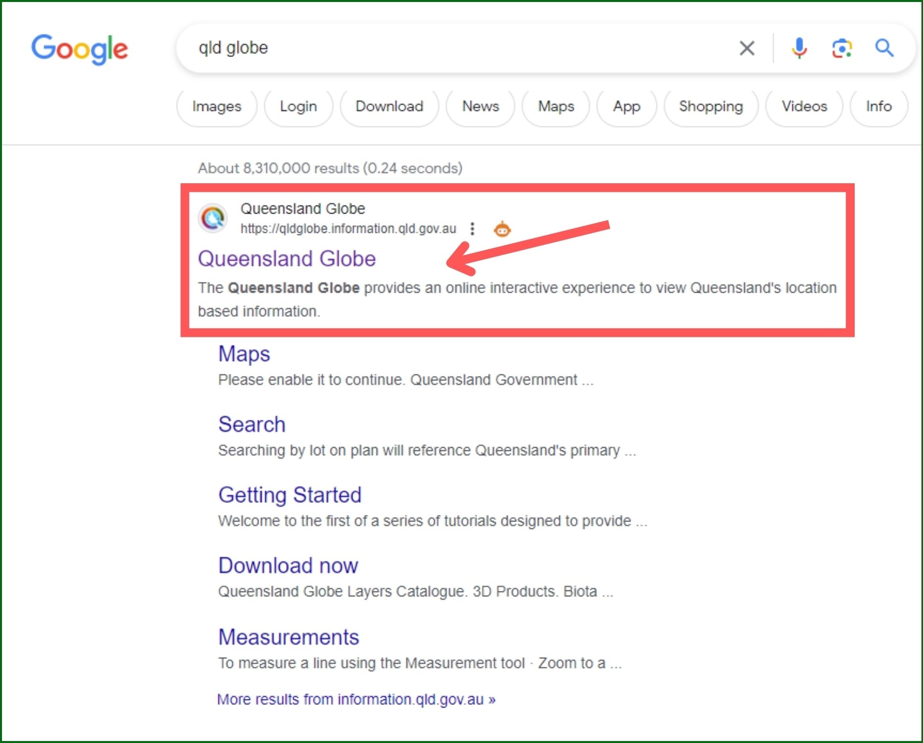 Step 1 search for qld globe