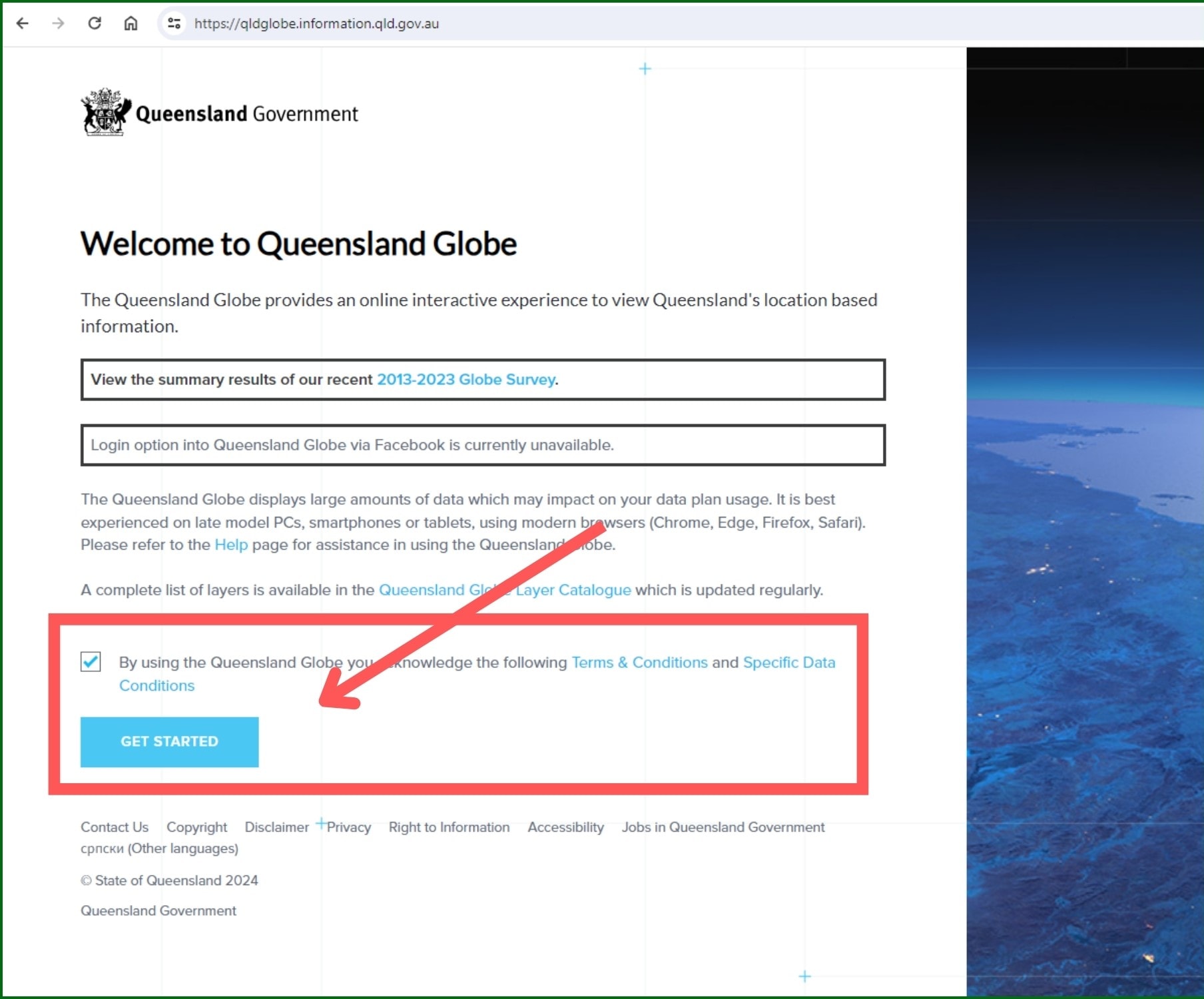 Step 2 accept qld globe terms and conditions